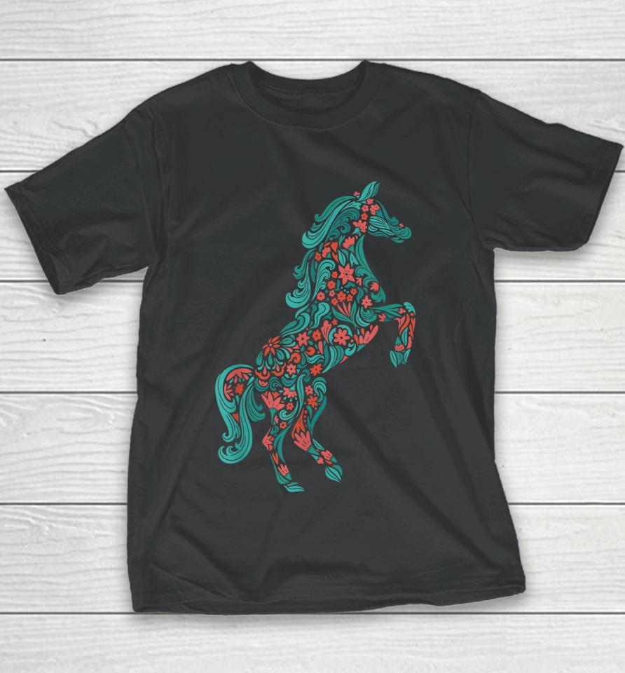 Floral Horse Riding Horse Lover Women Girls Gifts Youth T-Shirt