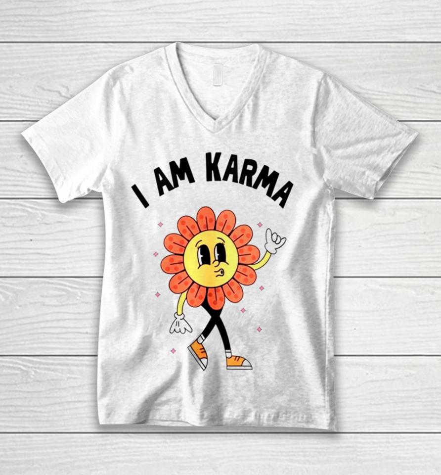 Floral I Am Karma Unisex V-Neck T-Shirt