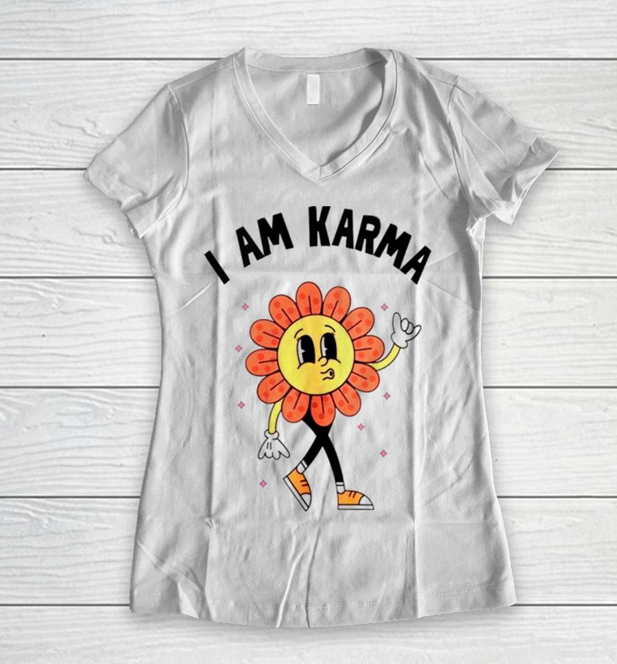 Floral I Am Karma Women V-Neck T-Shirt