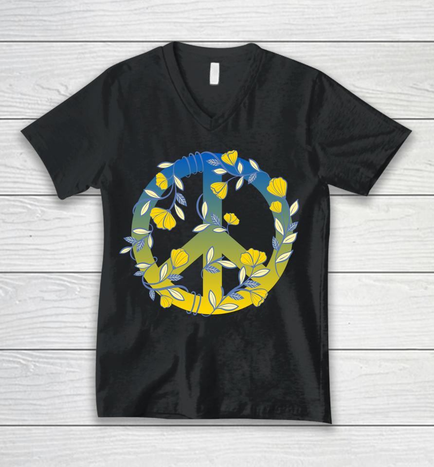 Floral Peace Sign Ukraine Unisex V-Neck T-Shirt