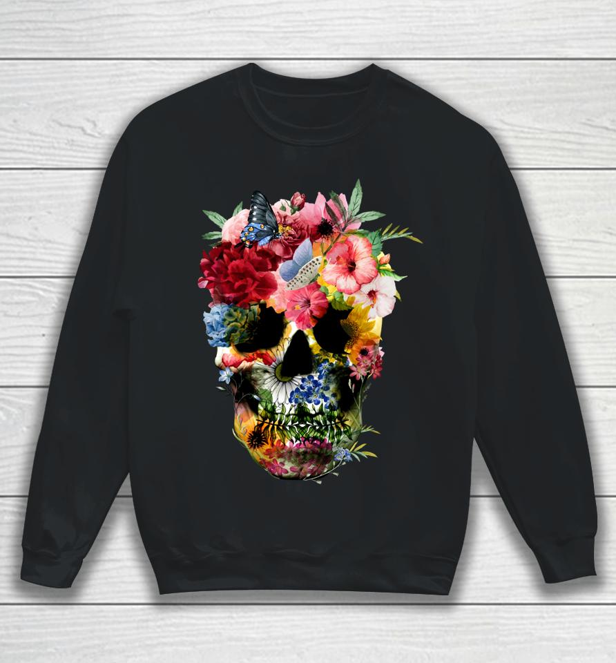 Floral Skull Shirt Dead Sugar Skull For Women Flower Skull Sweatshirt