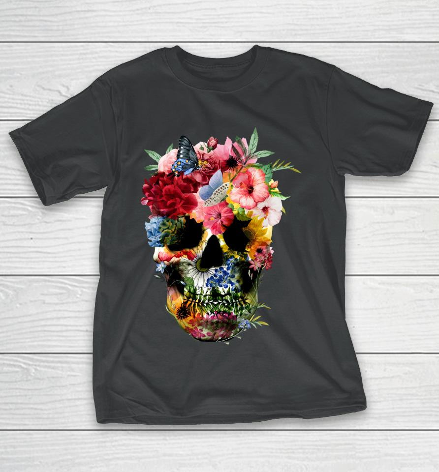 Floral Skull Shirt Dead Sugar Skull For Women Flower Skull T-Shirt