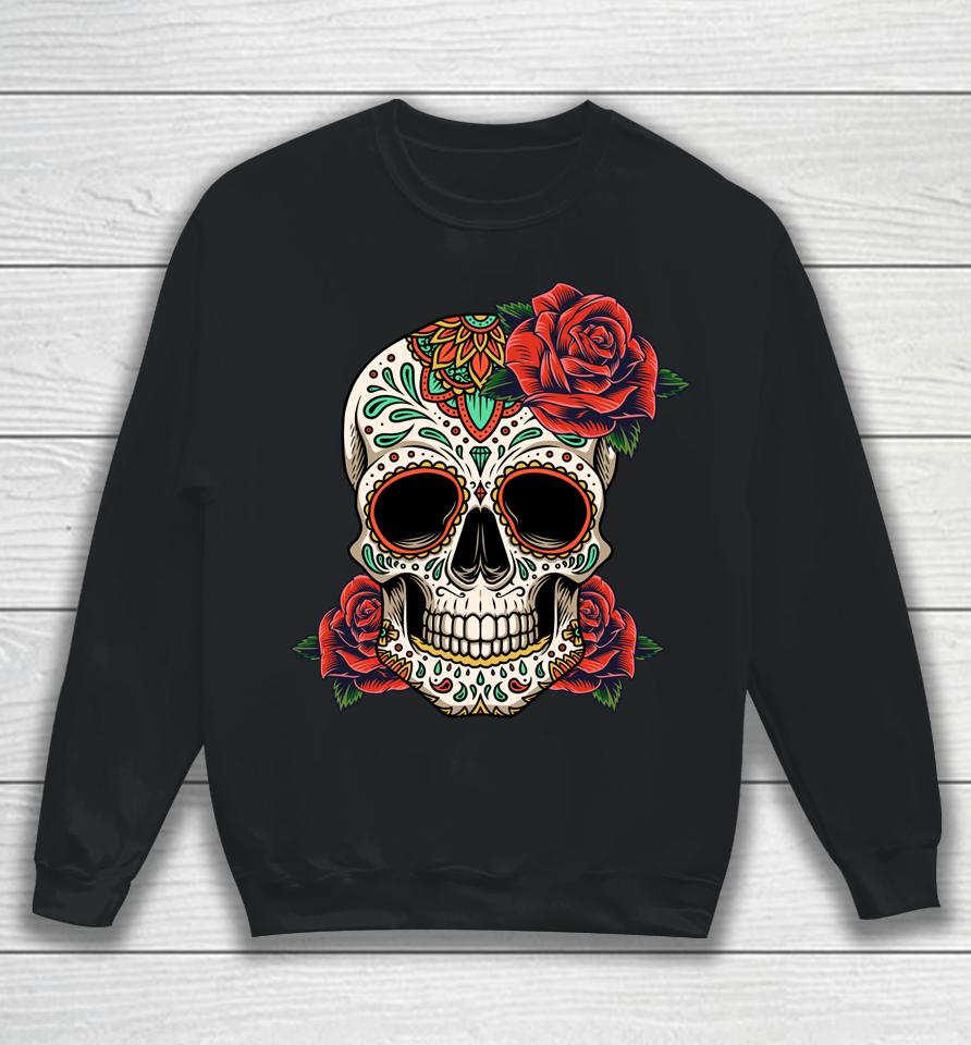 Floral Sugar Skull Day Of Dead Dia De Los Muertos Sweatshirt
