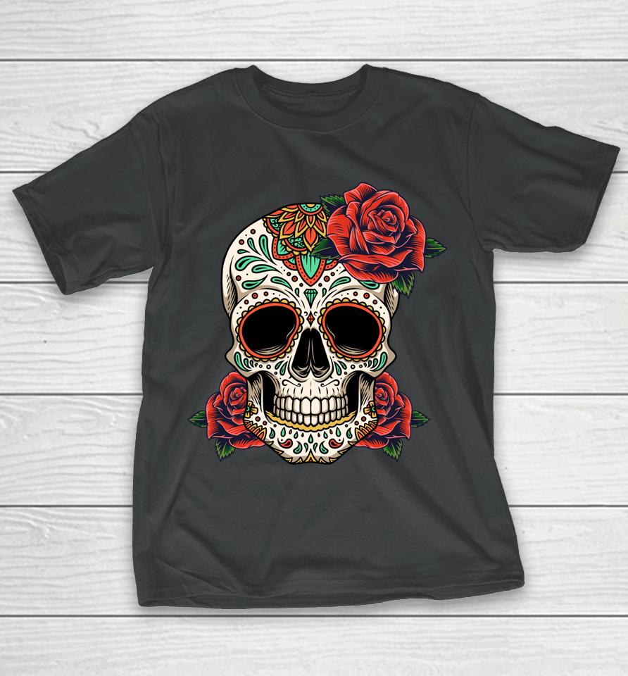 Floral Sugar Skull Day Of Dead Dia De Los Muertos T-Shirt