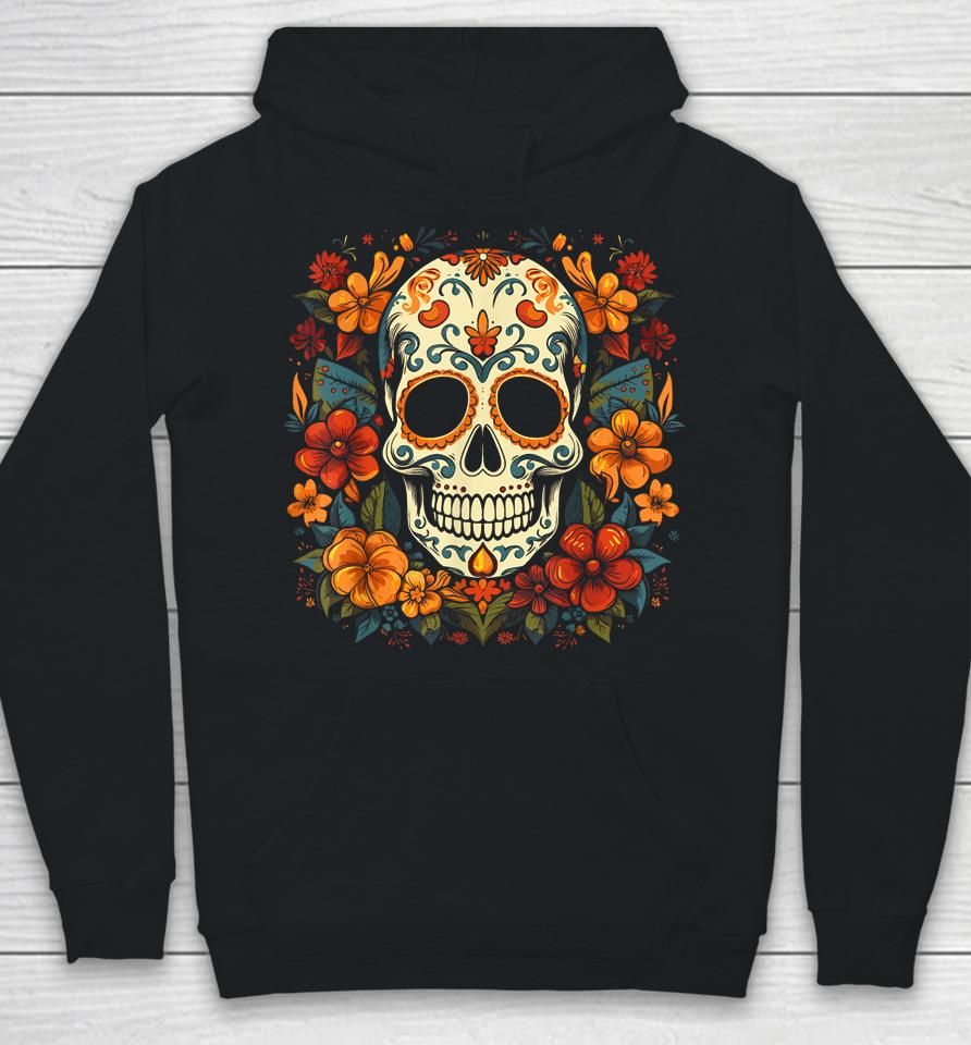 Floral Sugar Skull Day Of Dead Dia De Los Muertos Hoodie