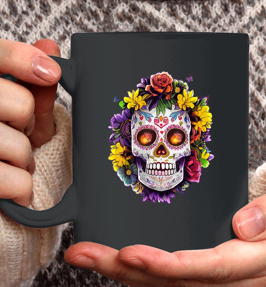 Floral Sugar Skull Day Of The Dead Dia De Muertos Coffee Mug
