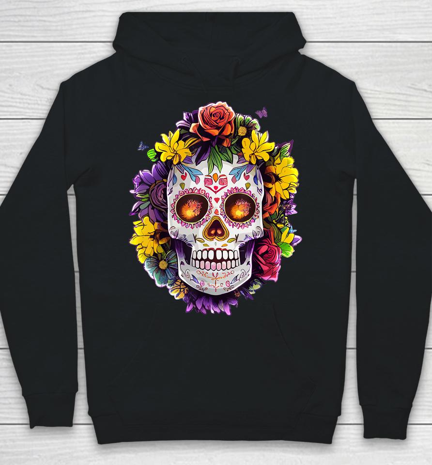 Floral Sugar Skull Day Of The Dead Dia De Muertos Hoodie