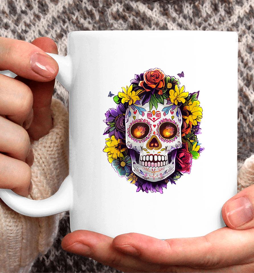 Floral Sugar Skull Day Of The Dead Dia De Muertos Coffee Mug