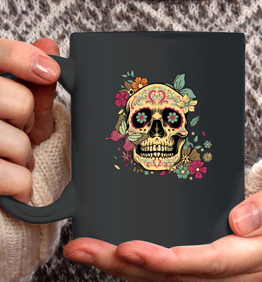 Floral Sugar Skull Dia De Los Muertos Dead Coffee Mug