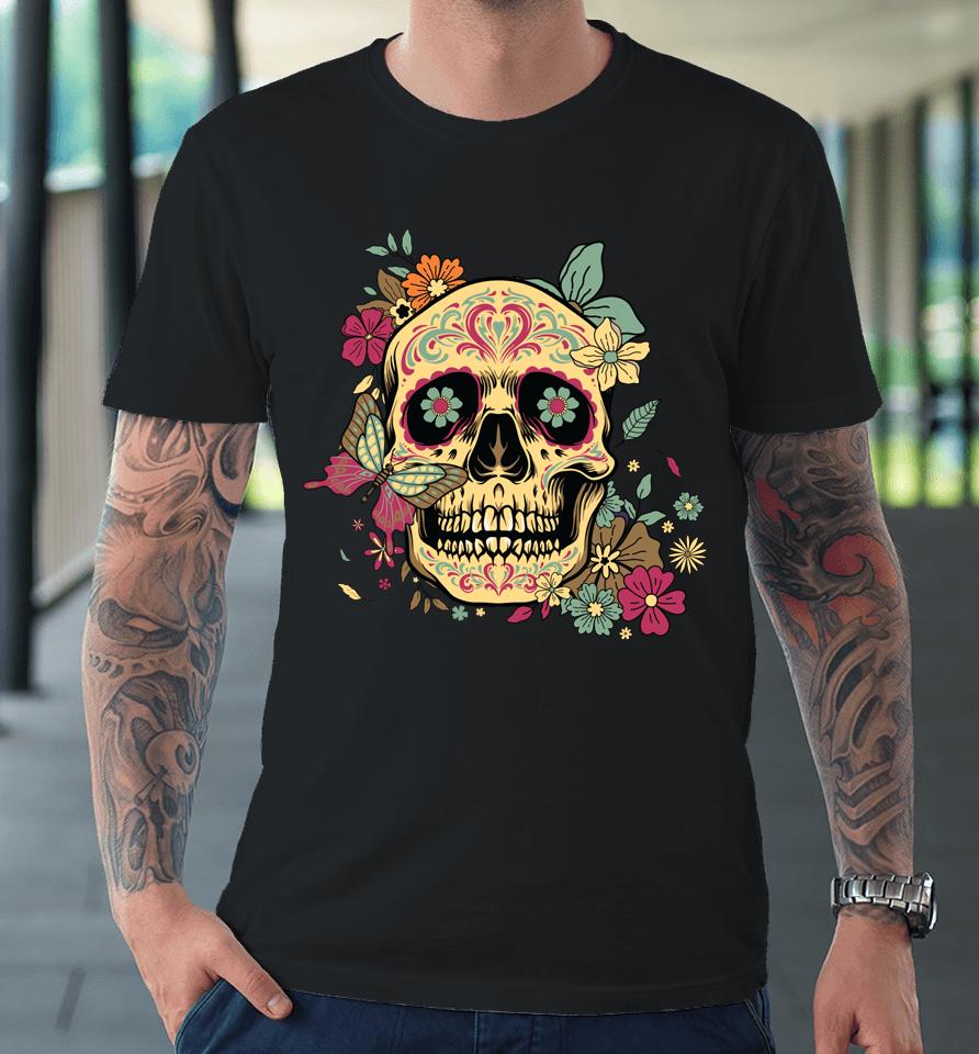 Floral Sugar Skull Dia De Los Muertos Dead Premium T-Shirt