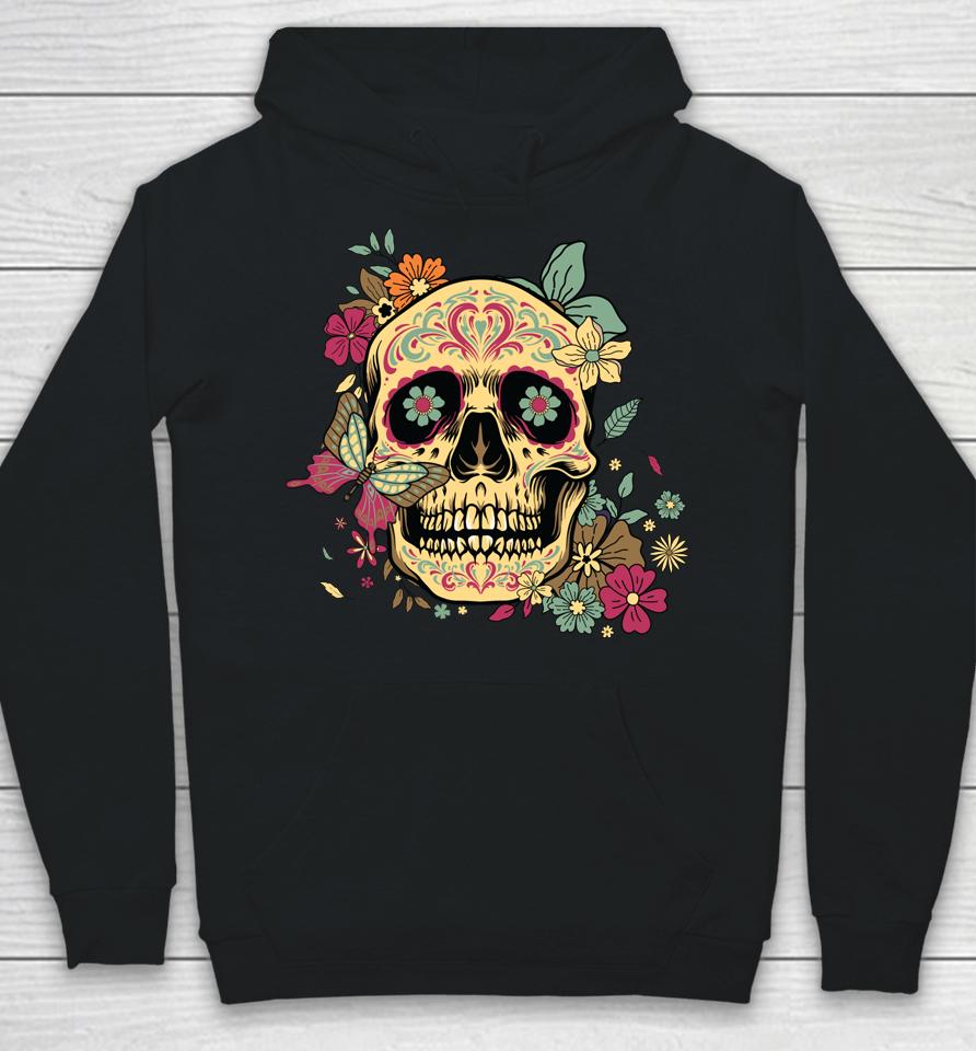 Floral Sugar Skull Dia De Los Muertos Dead Hoodie