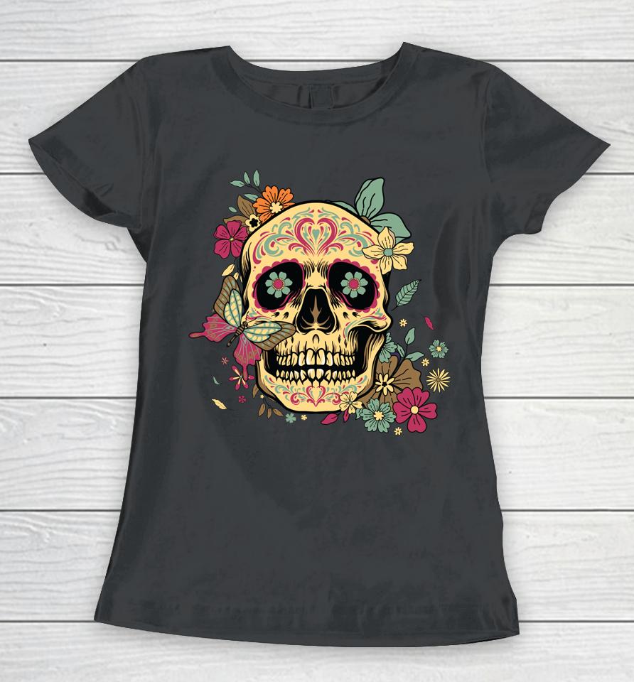 Floral Sugar Skull Dia De Los Muertos Dead Women T-Shirt