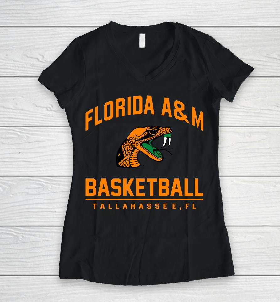 Florida A And M Rattlers Basketball Lebron James Marled Women V-Neck T-Shirt