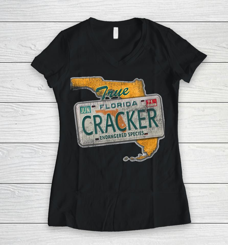 Florida Cracker T Shirt Florida Cracker Endangered Species Florida Native Women V-Neck T-Shirt