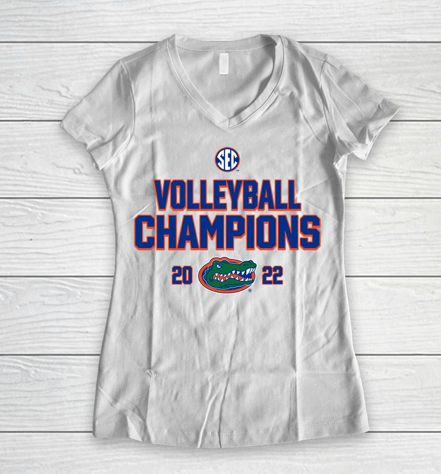 Florida Gators 2022 Sec Volleyball Regular Season Champions Women V-Neck T-Shirt