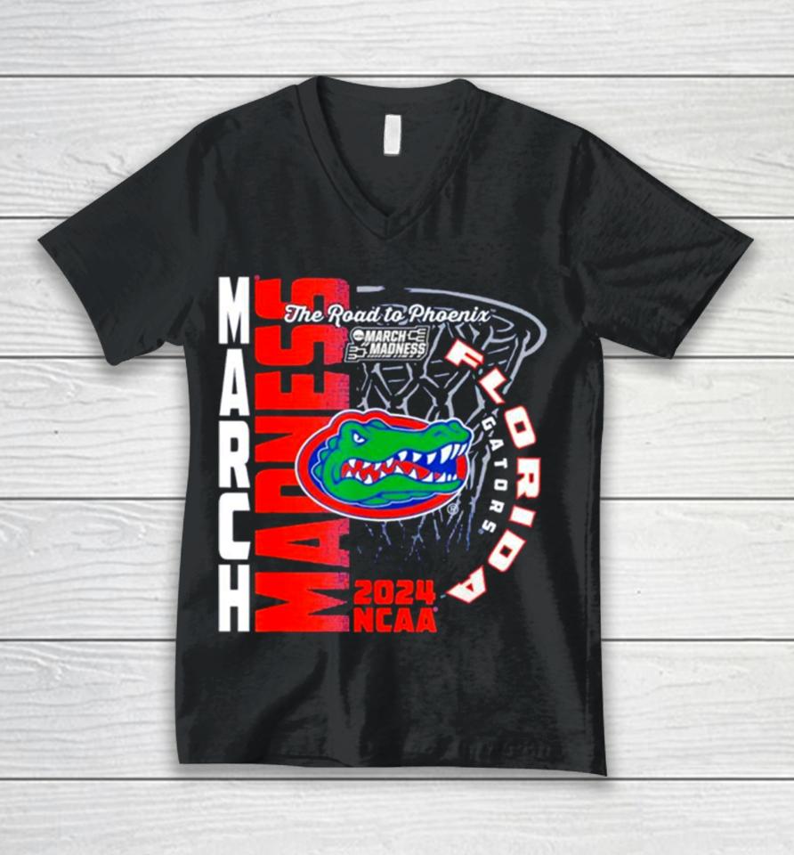 Florida Gators 2024 Ncaa Basketball The Road To Phoenix March Madness Unisex V-Neck T-Shirt