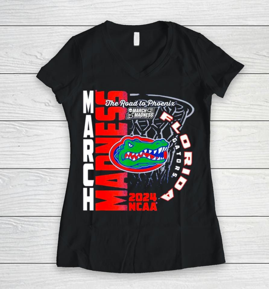 Florida Gators 2024 Ncaa Basketball The Road To Phoenix March Madness Women V-Neck T-Shirt