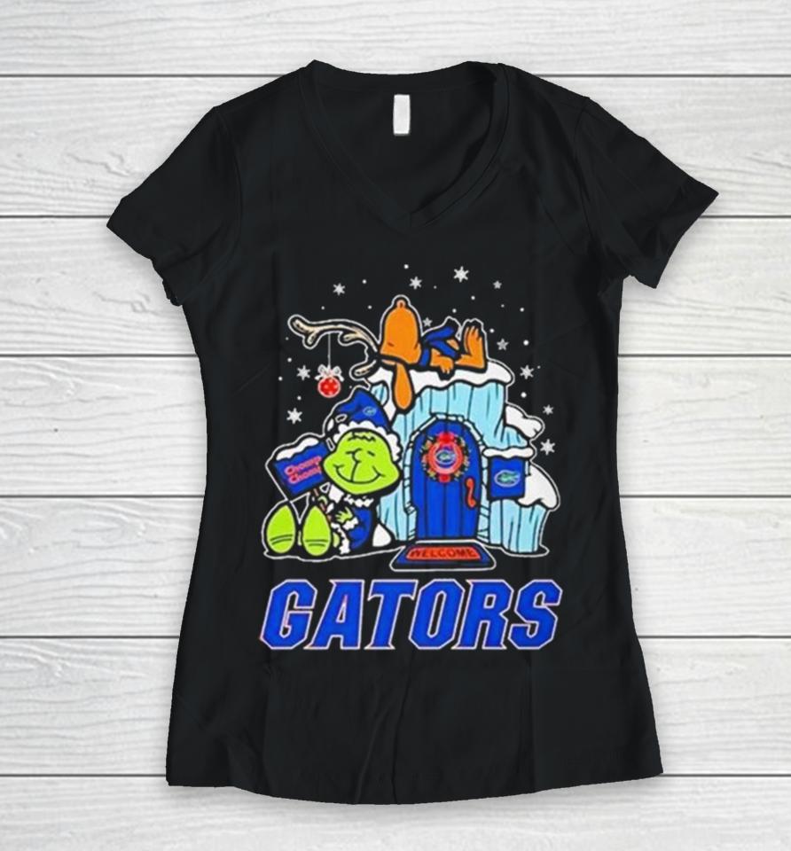 Florida Gators Grinch Nuts Welcome Christmas Women V-Neck T-Shirt