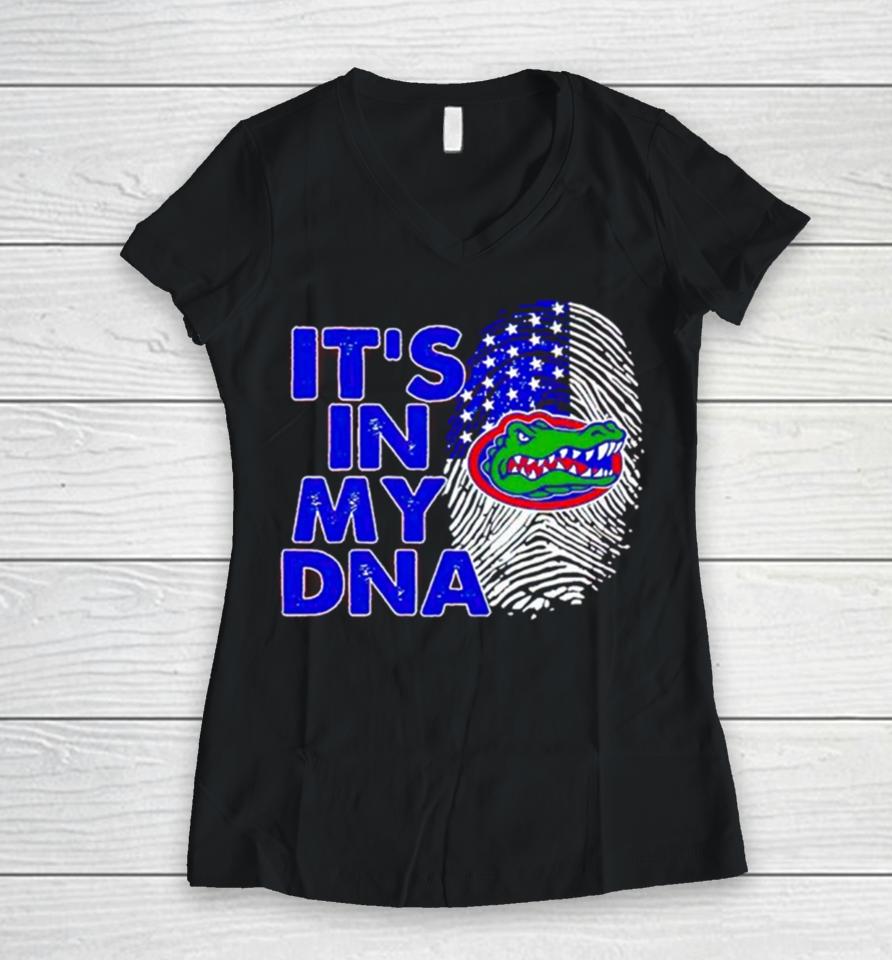 Florida Gators It’s In My Dna Fingerprint Women V-Neck T-Shirt