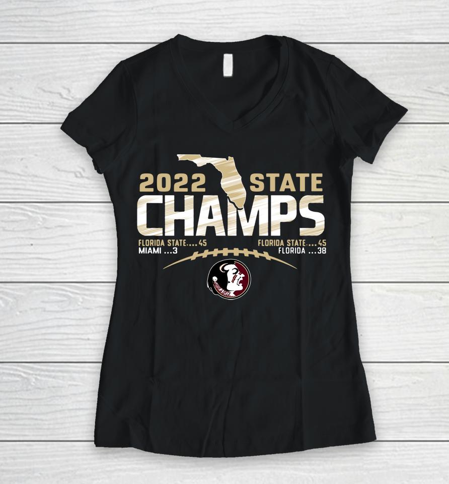 Florida State 2022 State Champions Football Score Women V-Neck T-Shirt