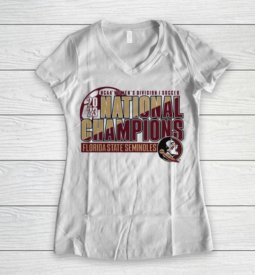 Florida State Seminoles 2023 Ncaa Women’s Soccer National Champions Women V-Neck T-Shirt
