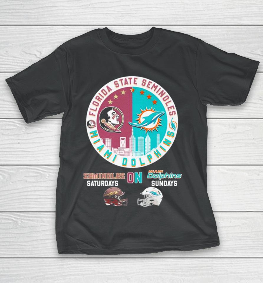 Florida State Seminoles And Miami Dolphins Skyline On Sundays T-Shirt