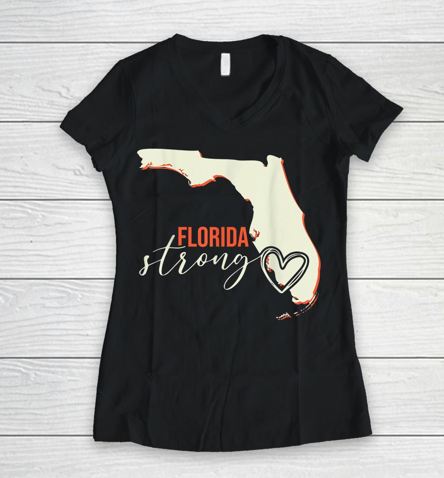 Florida Strong Support With Heart Women V-Neck T-Shirt