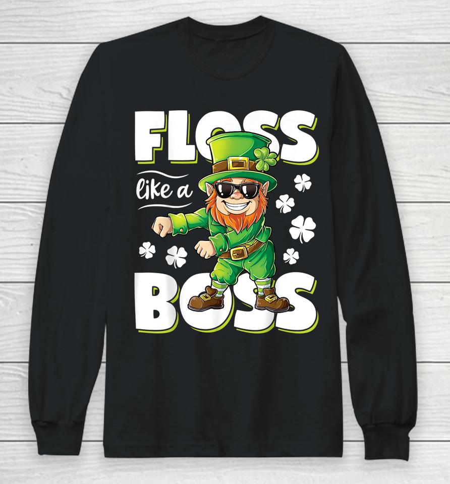 Floss Like A Boss Leprechaun Boys St Patrick's Day Long Sleeve T-Shirt