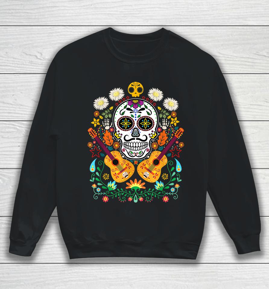 Flower Guitar Skull Day Of The Dead Sweatshirt