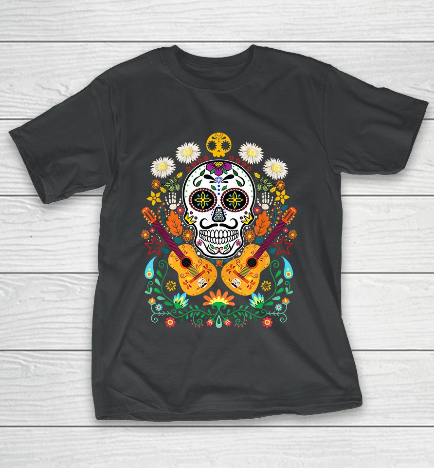 Flower Guitar Skull Day Of The Dead T-Shirt
