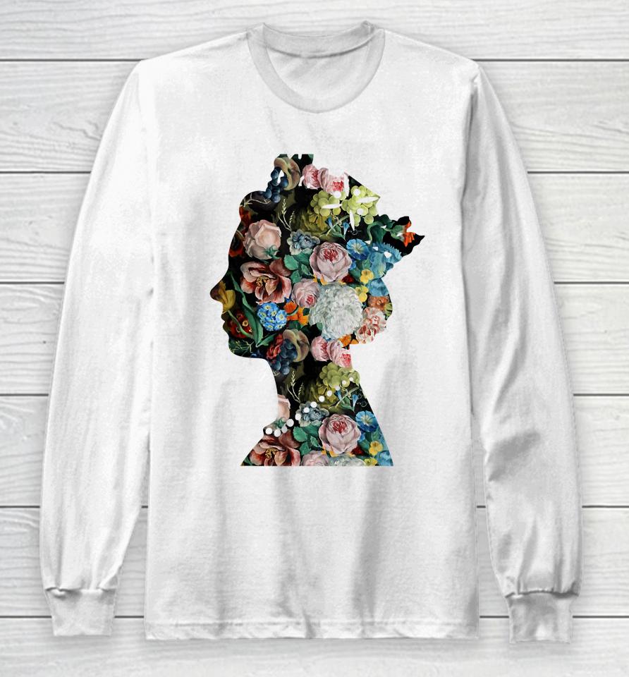 Flowers Collage Portrait Royal Abstract Art Queen Of England Long Sleeve T-Shirt