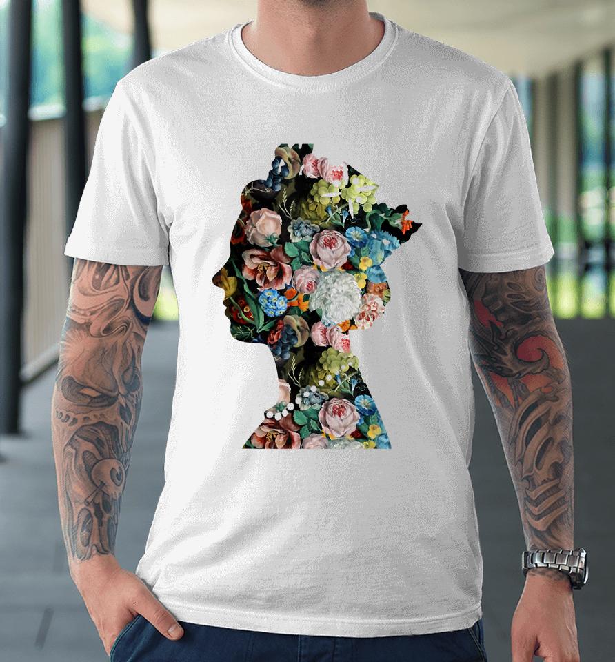 Flowers Collage Portrait Royal Abstract Art Queen Of England Premium T-Shirt