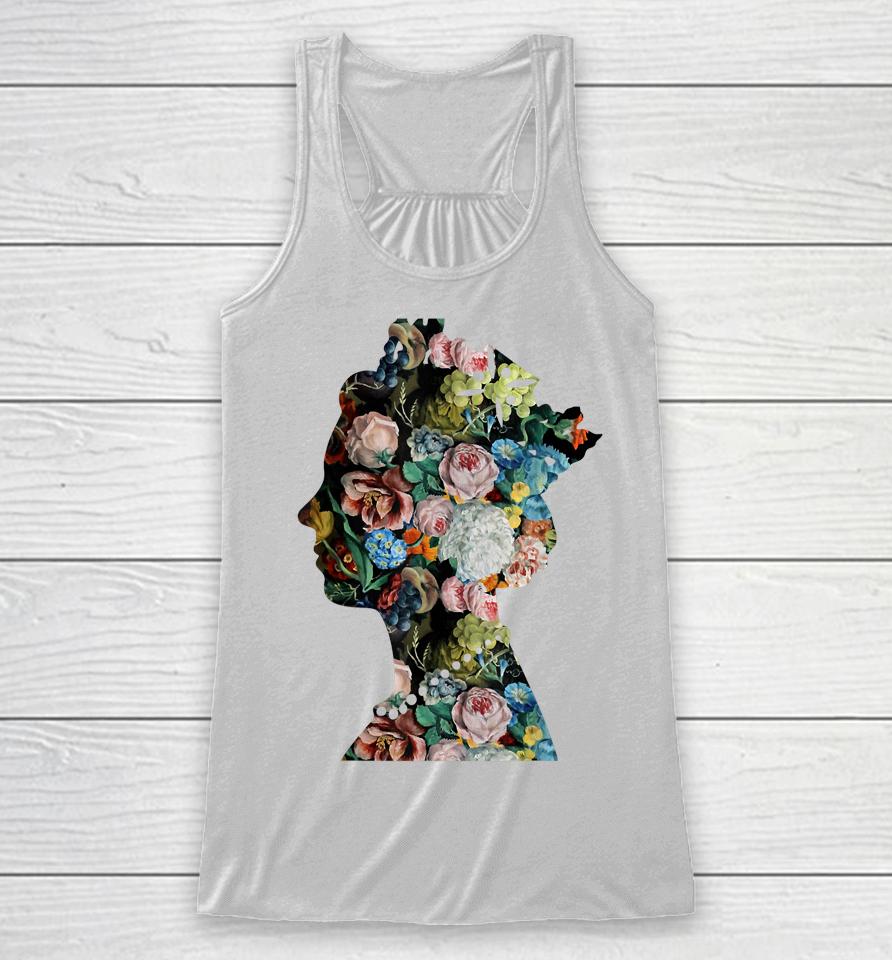 Flowers Collage Portrait Royal Abstract Art Queen Of England Racerback Tank