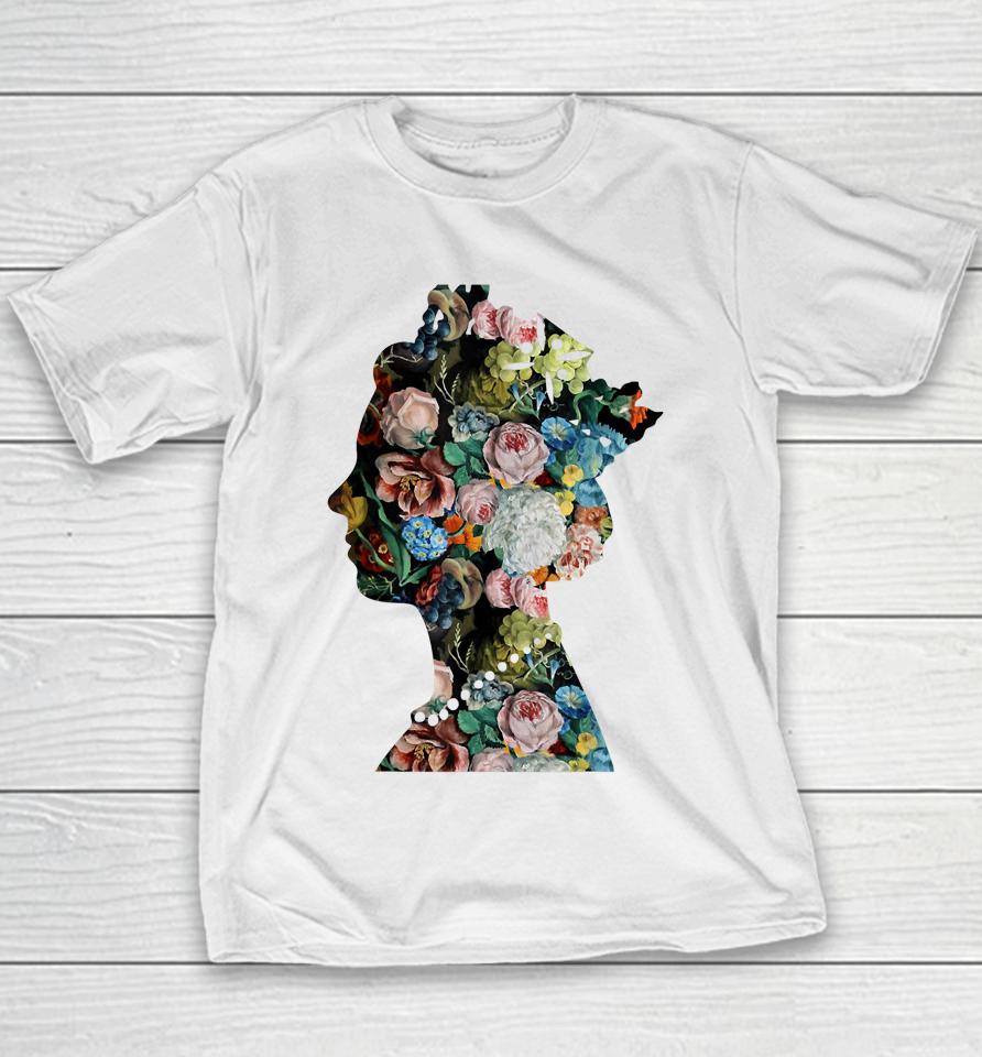 Flowers Collage Portrait Royal Abstract Art Queen Of England Youth T-Shirt