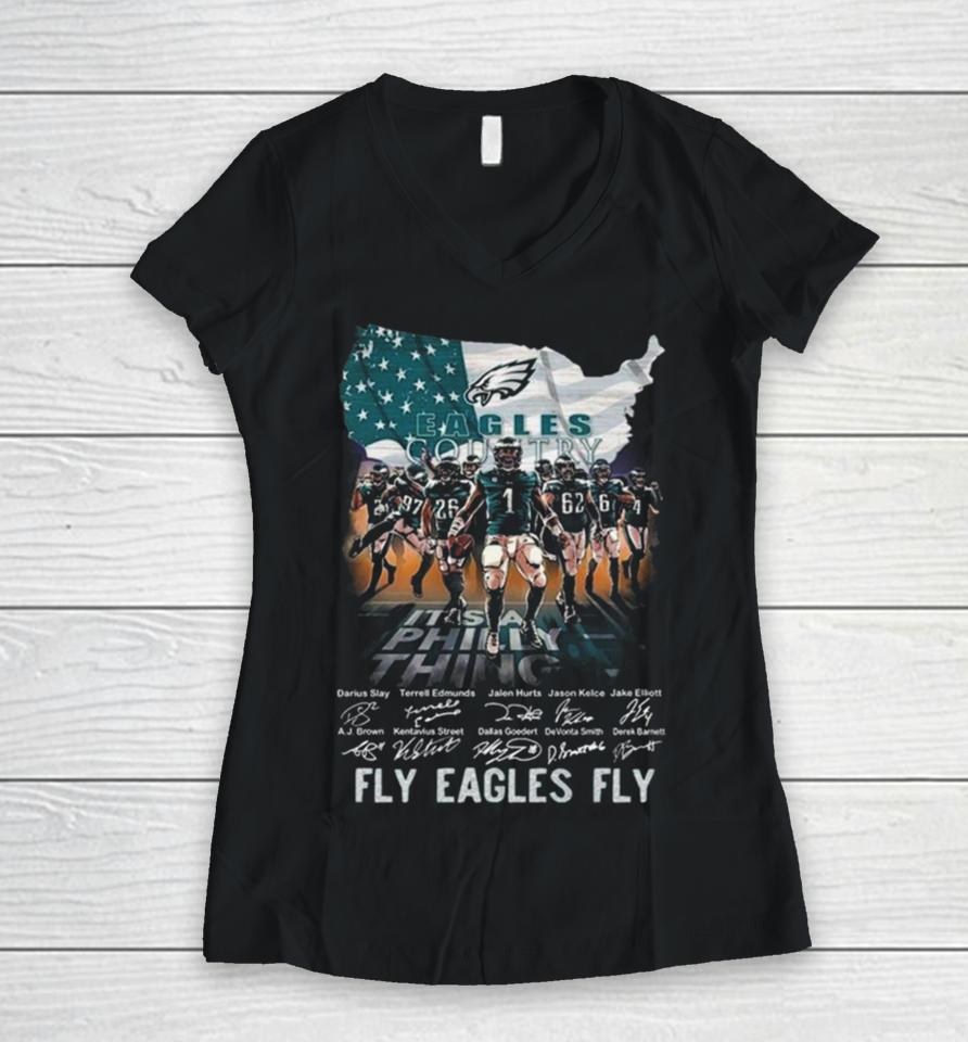 Fly Eagles Fly Philadelphia Eagles It’s A Philly Thing Signatures Women V-Neck T-Shirt
