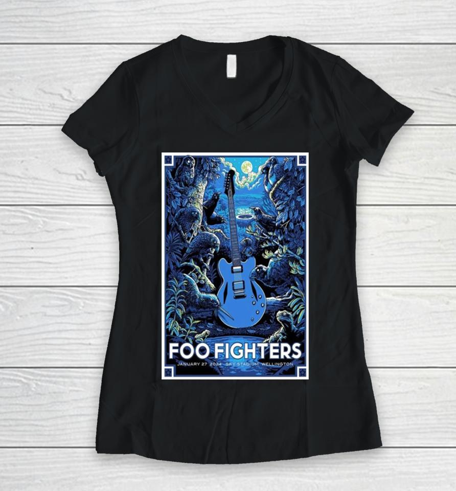 Foo Fighters Wellington Tonight January 27 2024 Sky Stadium Wellington Merchandise Tour Women V-Neck T-Shirt