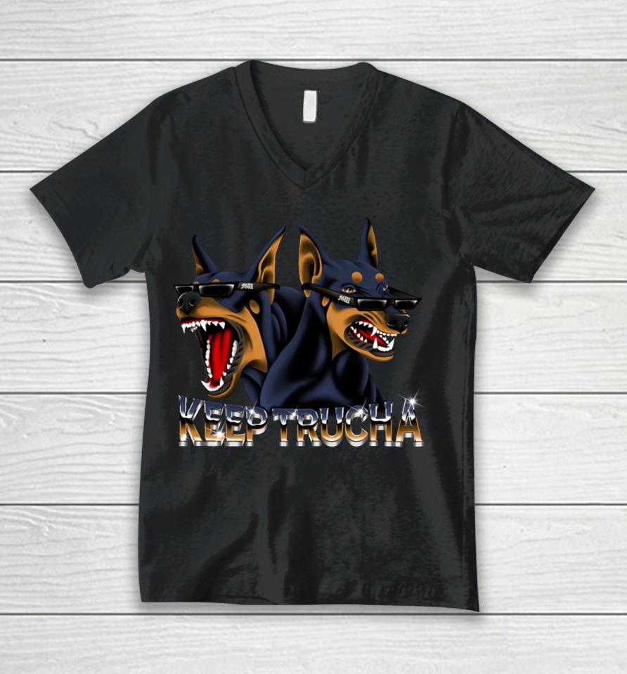 Foos Gone Wild Doggy Dawgs Keep Trucha Unisex V-Neck T-Shirt