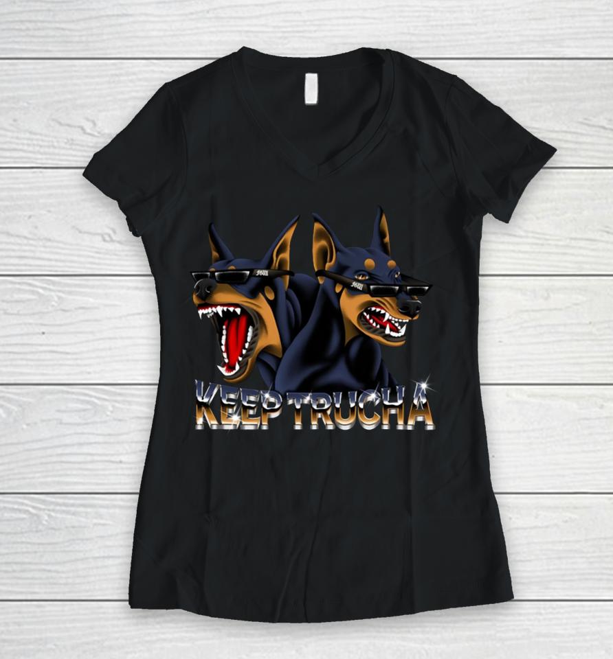 Foos Gone Wild Doggy Dawgs Keep Trucha Women V-Neck T-Shirt