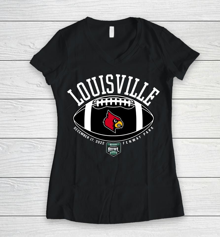 Football 2022 Fenway Bowl Louisville Red Women V-Neck T-Shirt