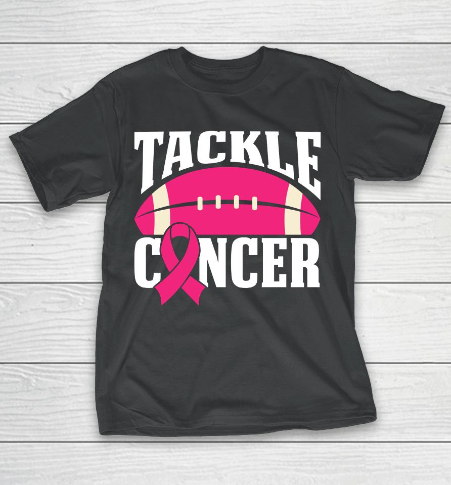 Football Cancer Breast Awareness Tackle Pink Ribbon T-Shirt