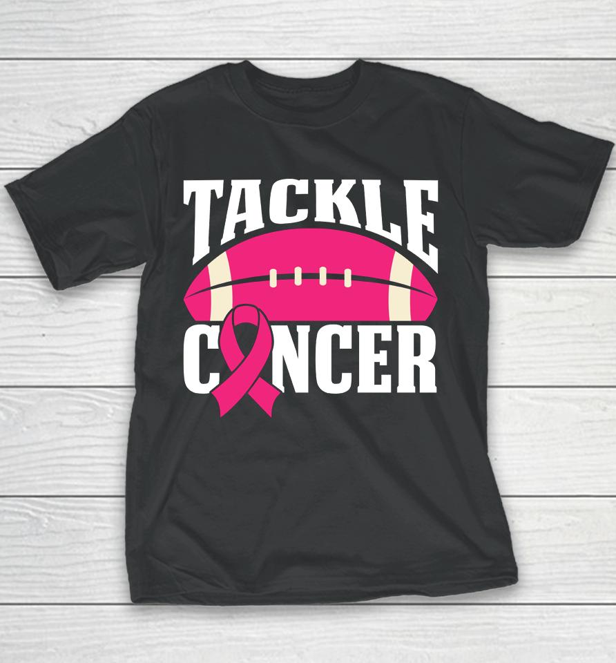 Football Cancer Breast Awareness Tackle Pink Ribbon Youth T-Shirt