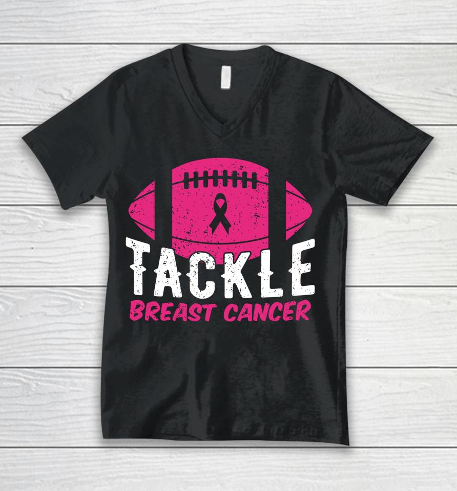 Football Ribbon Breast Cancer Awareness Tackle Breast Cancer Unisex V-Neck T-Shirt
