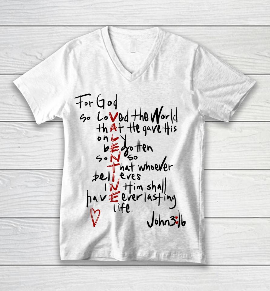 For God So Loved The World Valentine Christian Religious Unisex V-Neck T-Shirt