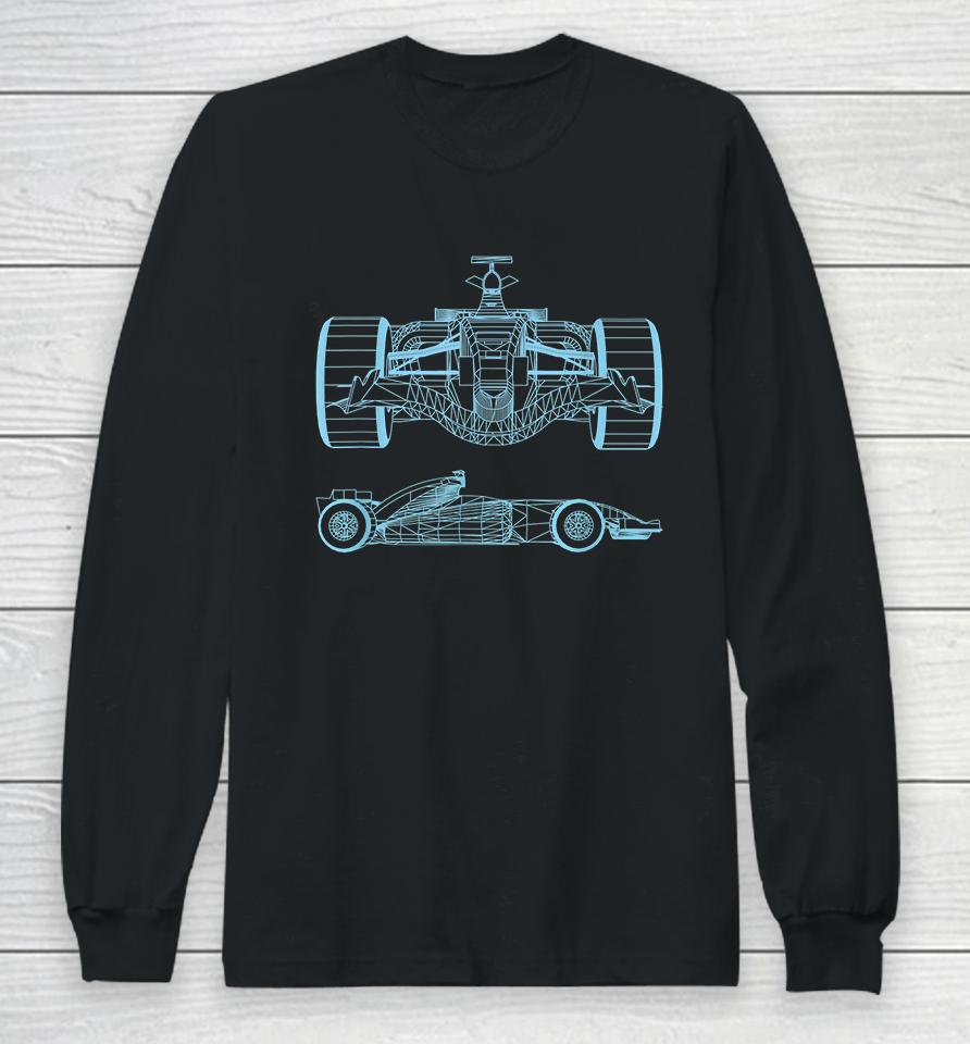 Formula Racing Car Silhouette Mechanical Engineering Draw Long Sleeve T-Shirt