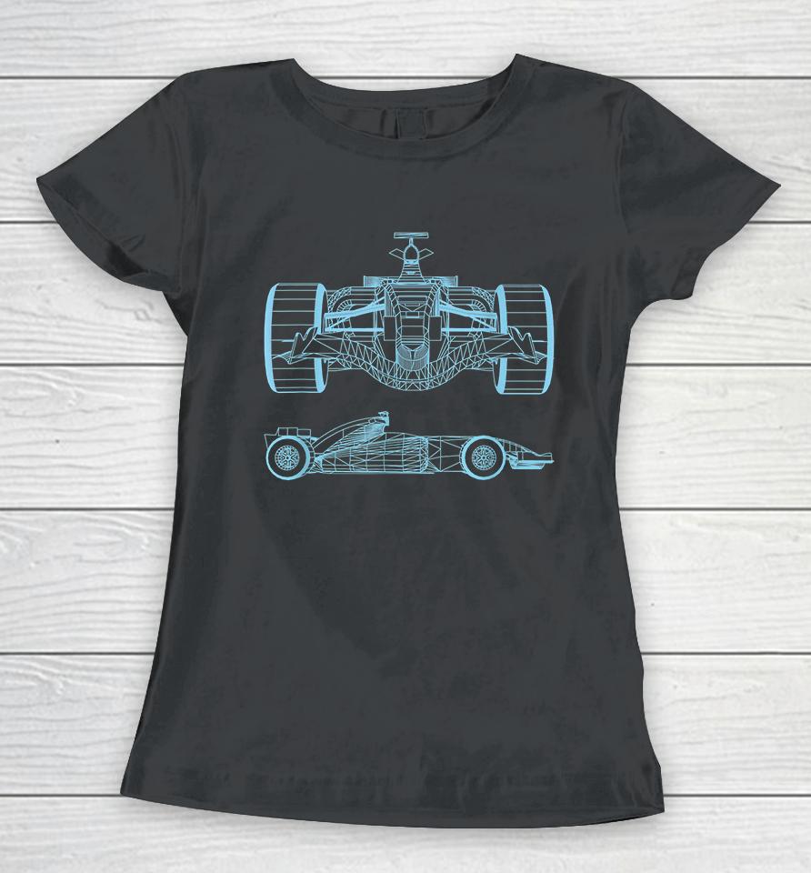 Formula Racing Car Silhouette Mechanical Engineering Draw Women T-Shirt