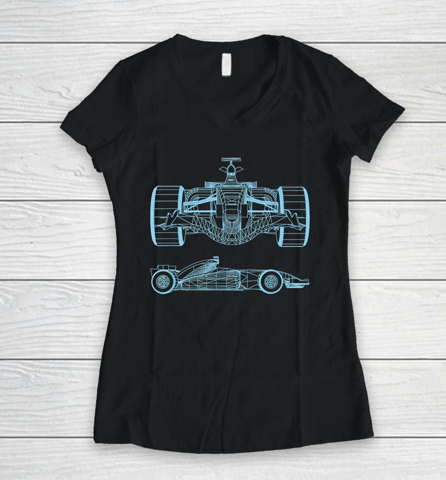 Formula Racing Car Silhouette Mechanical Engineering Draw Women V-Neck T-Shirt