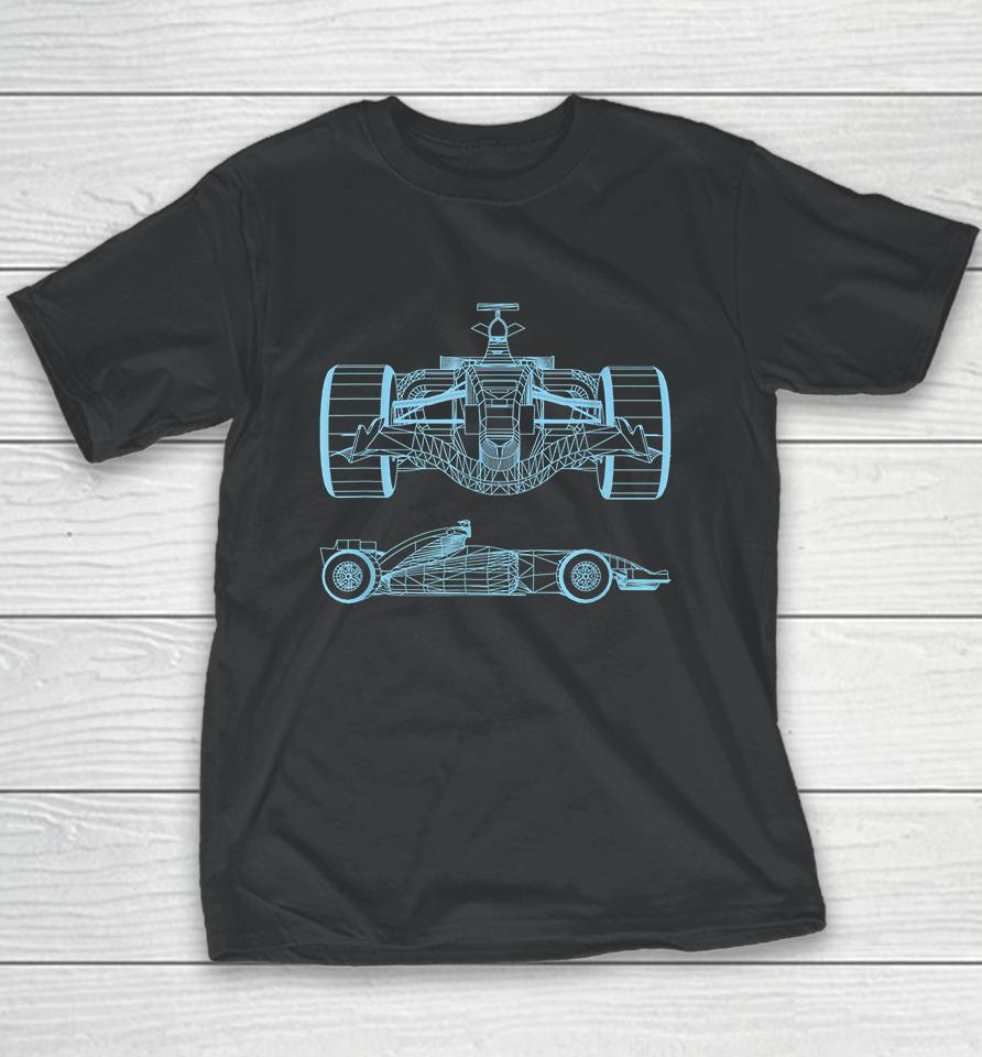Formula Racing Car Silhouette Mechanical Engineering Draw Youth T-Shirt
