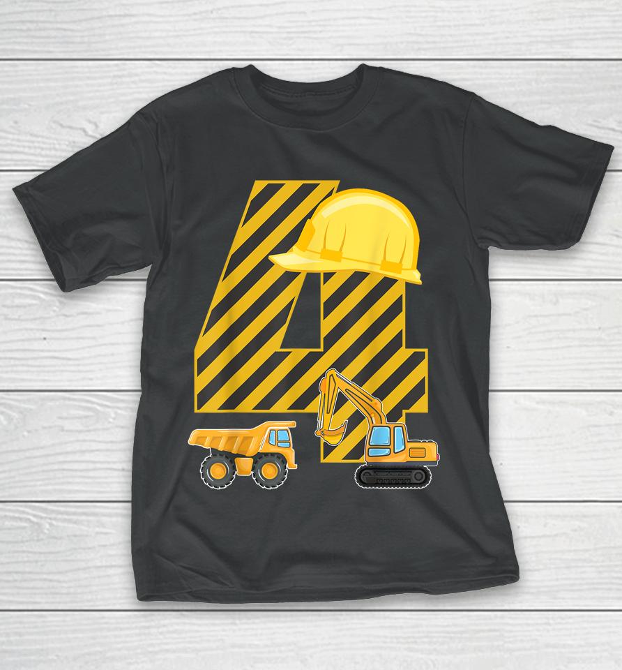 Four 4Yr 4Th Birthday Construction Outfit Boy 4 Years Old T-Shirt