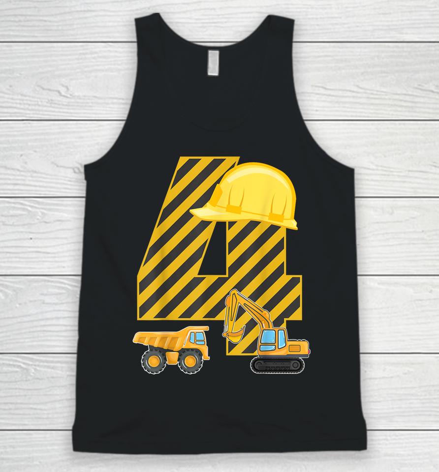Four 4Yr 4Th Birthday Construction Outfit Boy 4 Years Old Unisex Tank Top