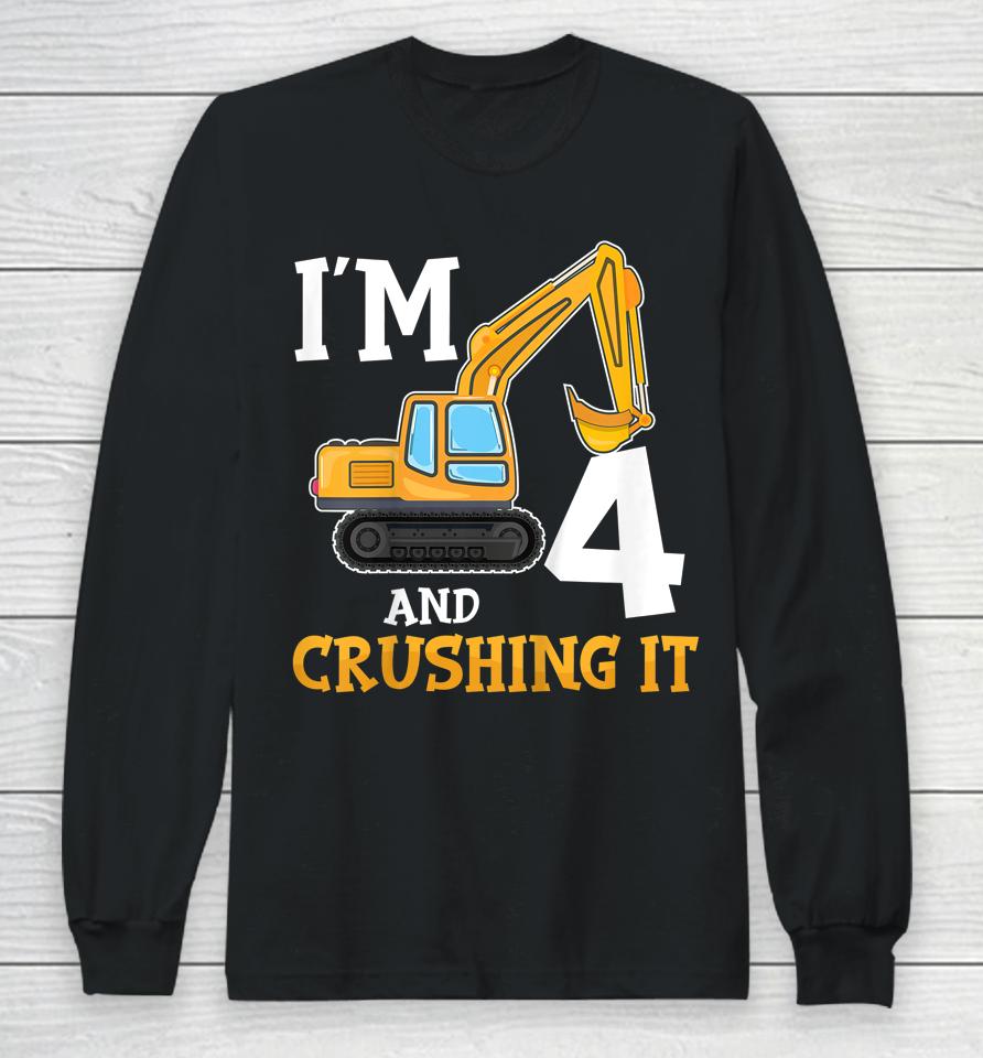Four 4Yr 4Th Birthday Digger Boy Construction 4 Years Old Long Sleeve T-Shirt